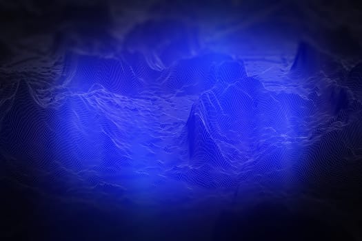 3D render of a digital landscape with connecting grid