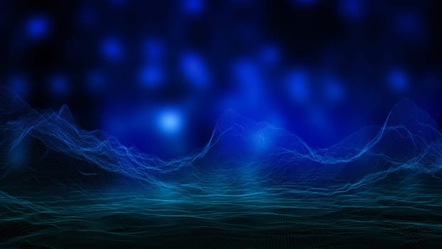 3D render of a digital landscape with flowing dots