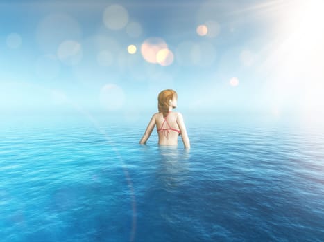 3D render of a female image in a tropical sea