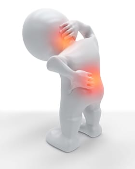 3D render of a figure holding his back and neck in pain