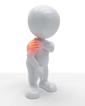 3D render of a figure holding his shoulder in pain