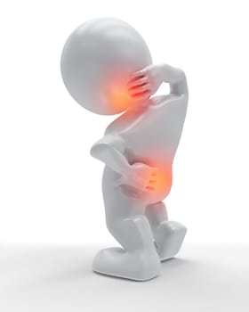 3D render of a figure with neck and back highlighted in pain