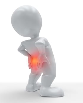 3D render of a figure holding his back in pain