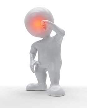 3D render of a figure holding the front of his head in pain