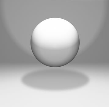3D render of a floating sphere in a white room