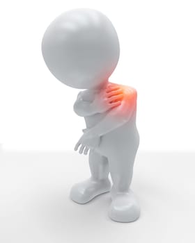 3D render of a figure holding his shoulder in pain
