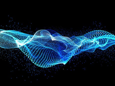 3D render of a flowing particles background with cyber dots
