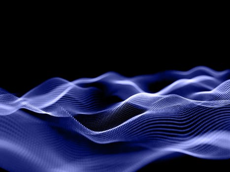 3D render of a flowing particles background with shallow depth of field