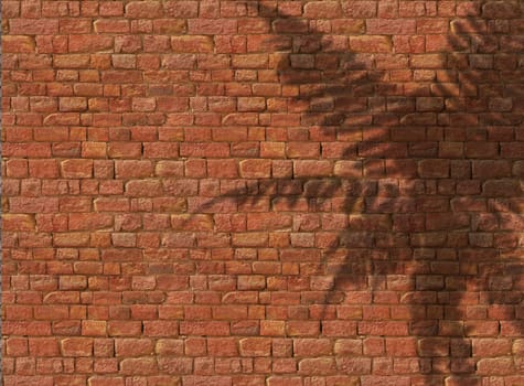 3D render of a fern shadow on old brick wall