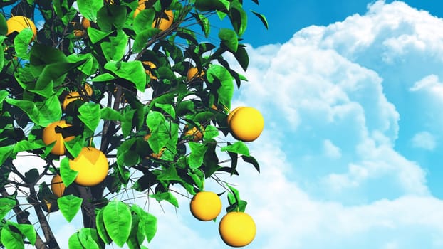 3D render of a fruit tree against blue sky