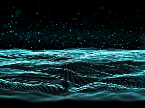 3D render of a futuristic particle background with flowing cyber dots