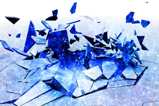 3D render of a fractal cracked background with low poly design