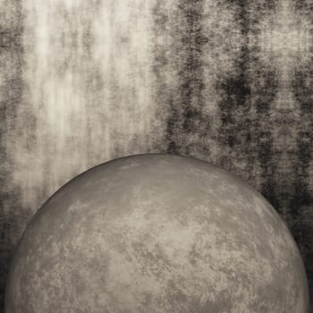 3D render of a grunge background with concrete sphere against a wall