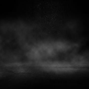 3D render of a grunge dark interior with smoky atmosphere