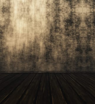 3D render of a grunge interior with old wooden floor
