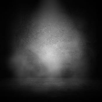 3D render of a grunge interior with smoke in spotlight