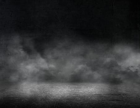 3D render of a grunge room interior with foggy atmosphere