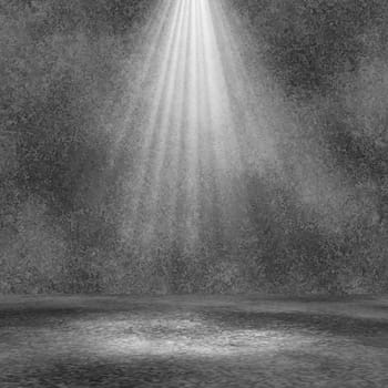 3D render of a grunge room interior with spotlight