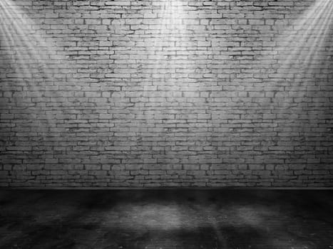 3D render of a grunge room interior with spotlights