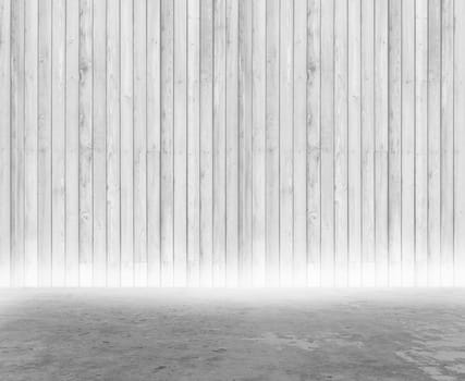 3D render of a grunge style room interior with wood walls and concrete floor