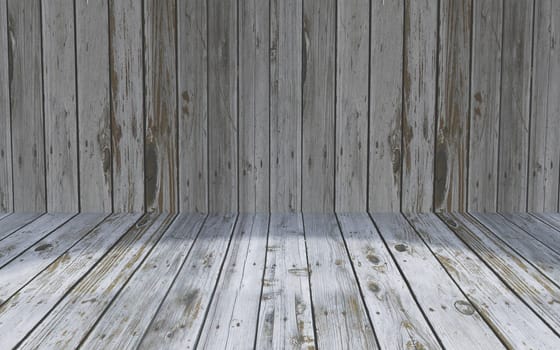 3D render of a grunge style wooden room interior