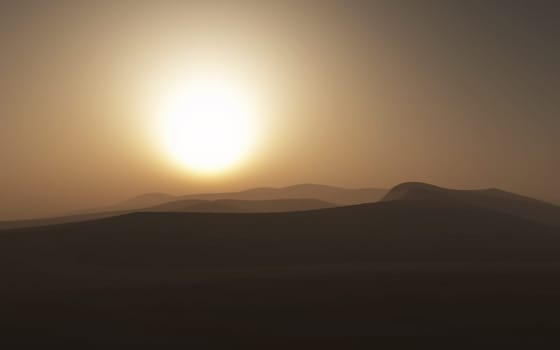 3D render of a hazy desert scene