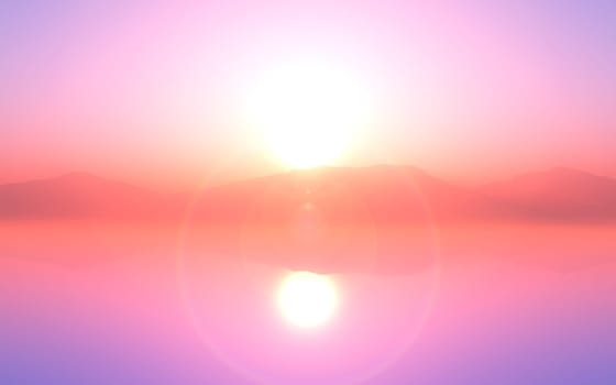 3D render of a hazy sunset ocean landscape