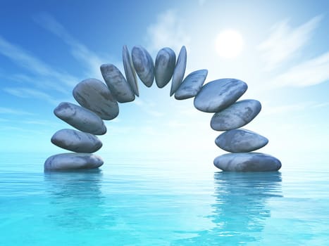 3D render of a landscape with stone formation in tropical ocean