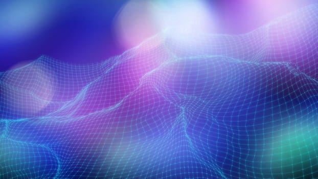 3D render of a low poly landscape background with connecting lines and dots