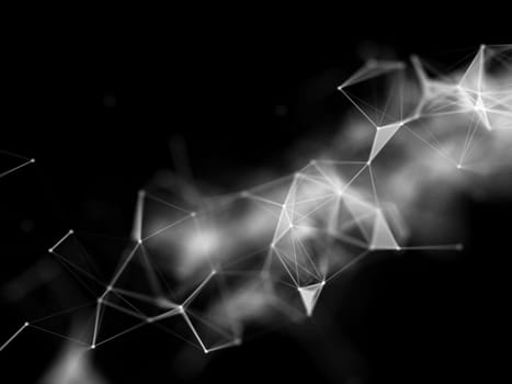 3D render of a low poly background, network connections, shallow depth of field
