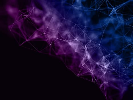 3D render of a low poly plexus design with connecting lines and dots - shallow depth of field