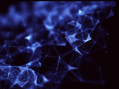 3D render of a low poly plexus background with networking connections, futuristic scientific design