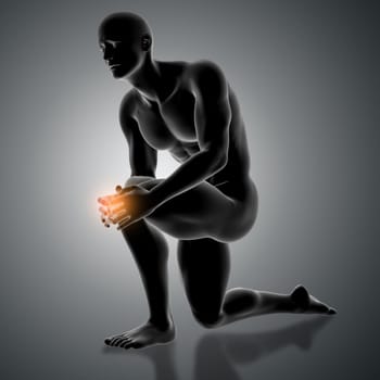 3D render of a male figure holding knee in pain
