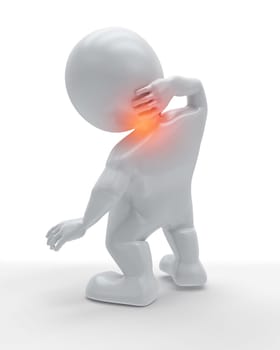 3D render of a male figure holding his neck in pain