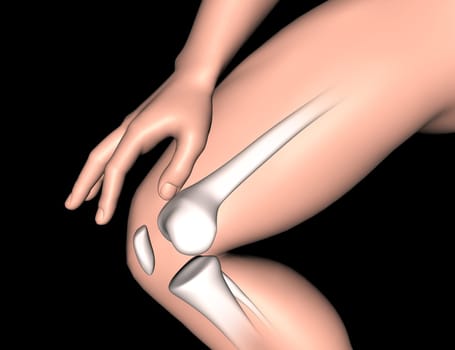 3D render of a male figure with close up of knee bone