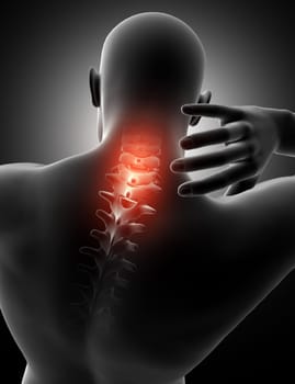 3D render of a male figure with neck highlighted in pain
