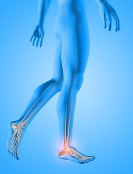 3D render of a male medical figure with feet bones highlighted