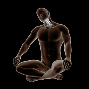 3D render of a male medical figure with neck bones highlighted