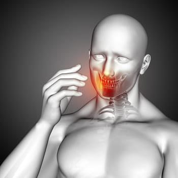 3D render of a male medical figure with close up of jaw bone