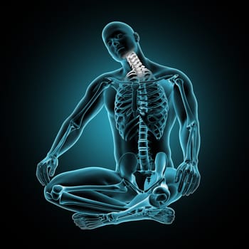 3D render of a male medical figure with neck bones highlighted