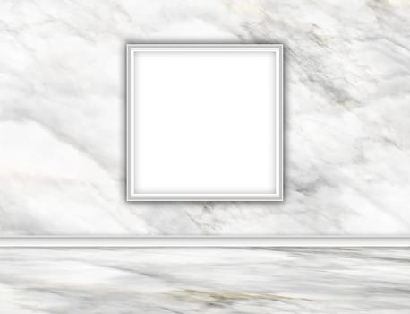 3D render of a marble room interior with blank picture frame