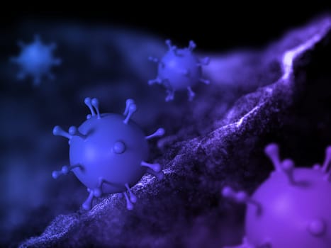 3D render of a medical bacckground with abstract virus cells on particles design