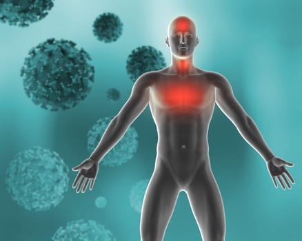 3D render of a medical background depicting the symptoms of Covid 19 virus