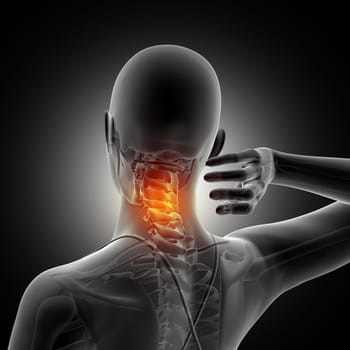 3D render of a medical background of a female figure with neck bone highlighted
