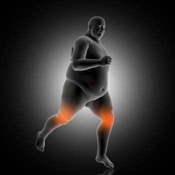 3D render of a medical background showing overweight male jogging