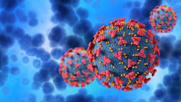 3D render of a medical background with Covid 19 virus cells