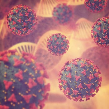 3D render of a medical background with Covid 19 virus cells