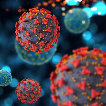 3D render of a medical background with Covid 19 virus cells