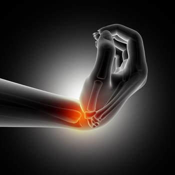 3D render of a medical background showing wrist in bent position