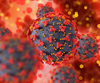 3D render of a medical background with Covid 19 virus cells